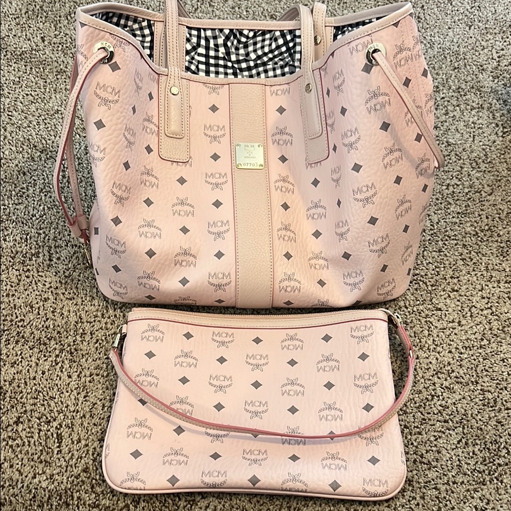 MCM Reversible Pink Tote Bag with Pouch